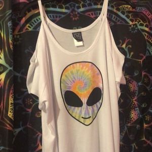 Cold shoulder tye-dye alien tee